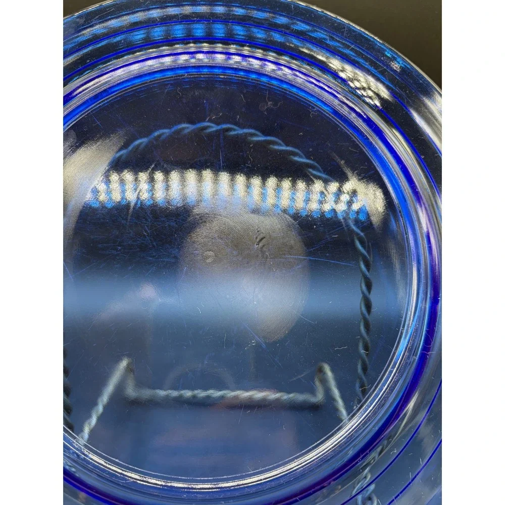 Vintage Cobalt Blue Glass Dinner Plate 10.75 Inch Concentric Ring Art Deco Style